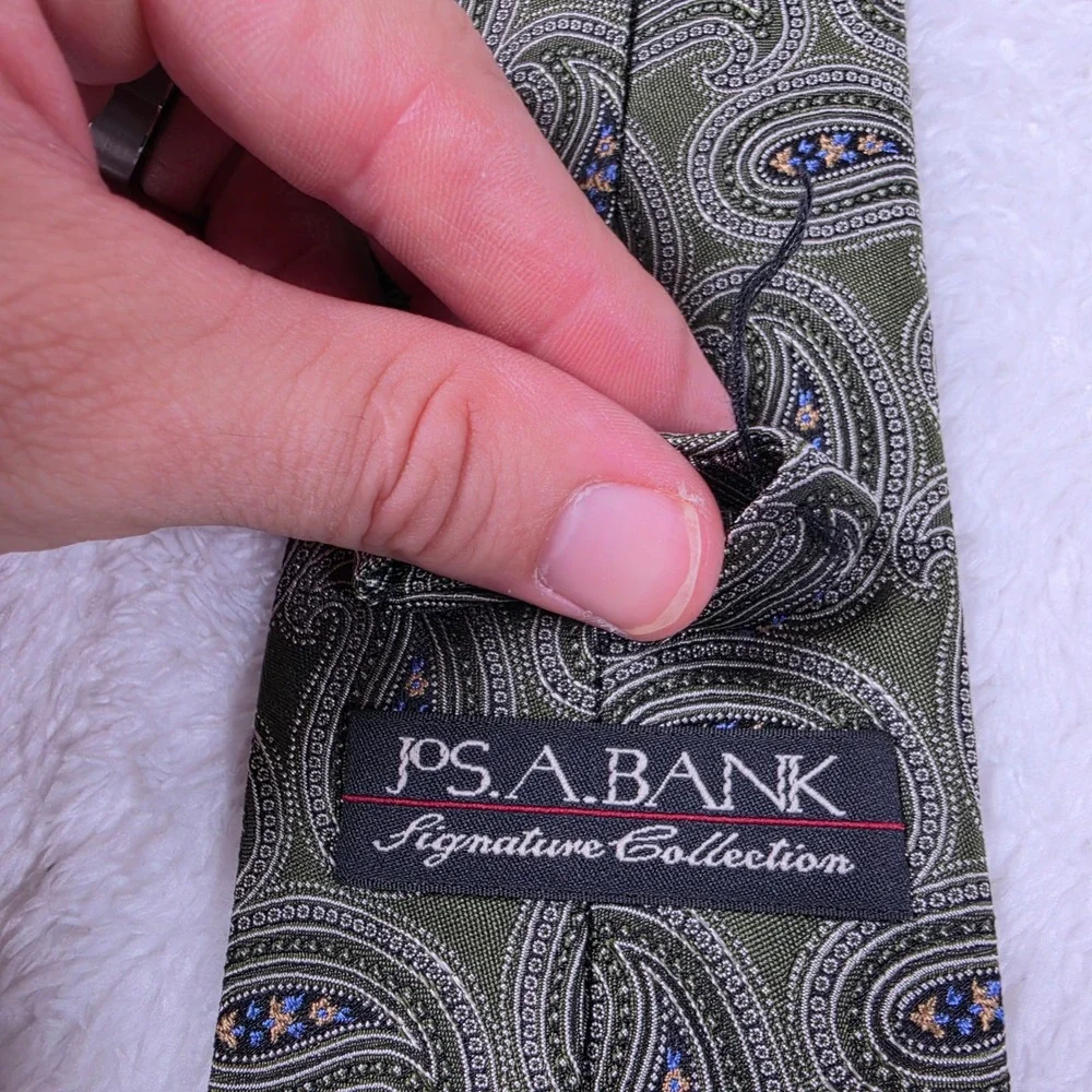 2 pack Jos. A. Bank Paisley Mens OS Green Blue Silk Hand Made Neckties